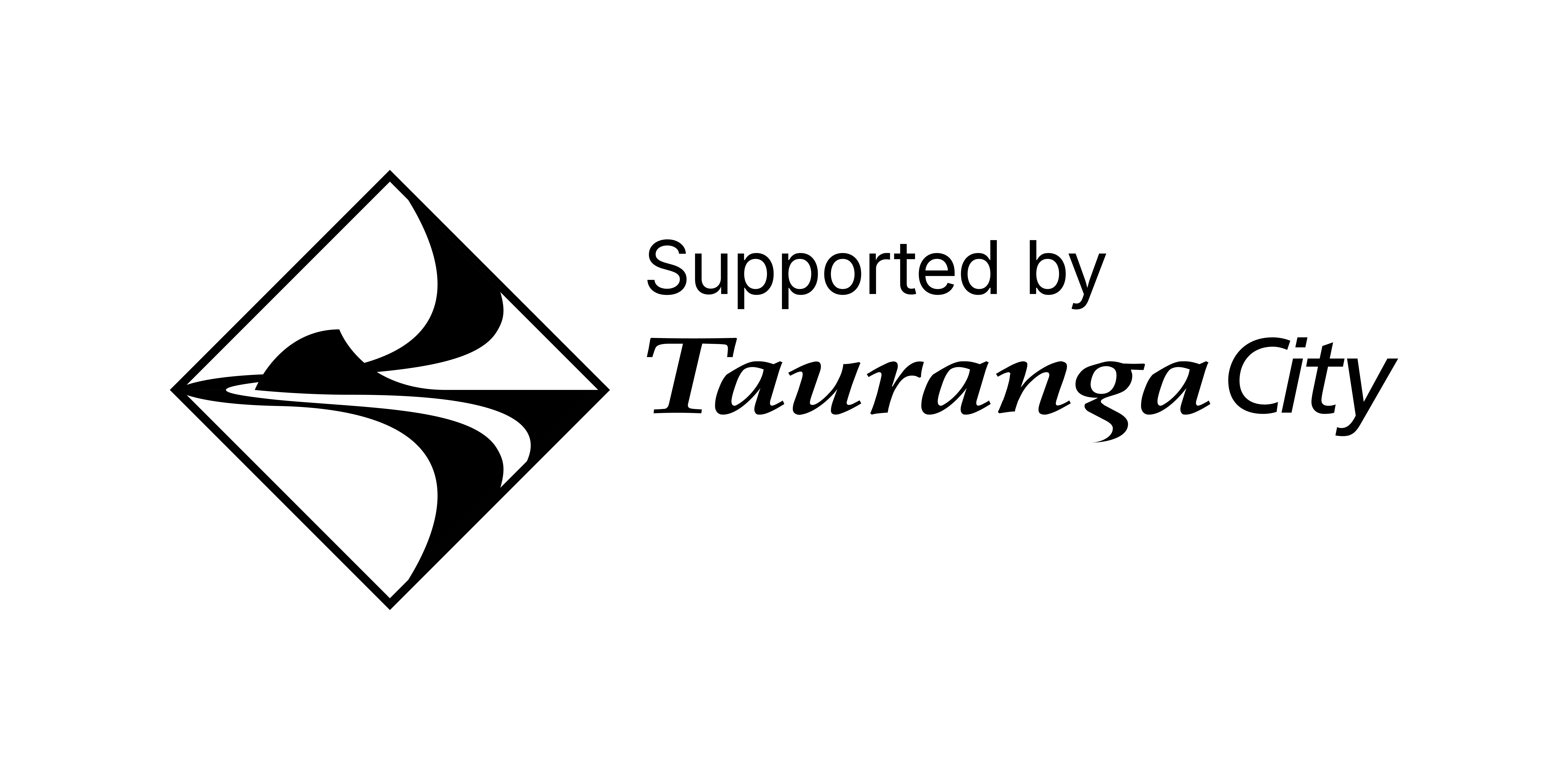 Tauranga City Council Supported by secondary logo flat black
