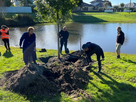 Comissioners planting tree
