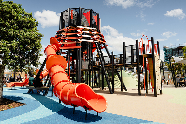 Climb the waterfront playground waka tower