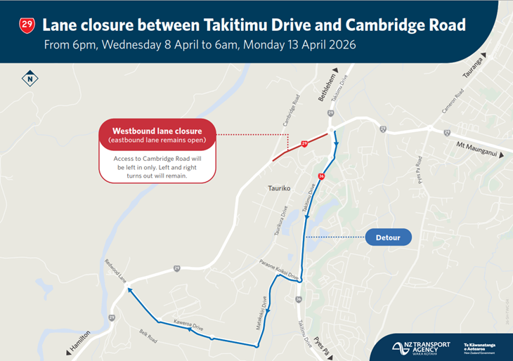 State Highway 29 Westbound Lane Road Closure Detour map.