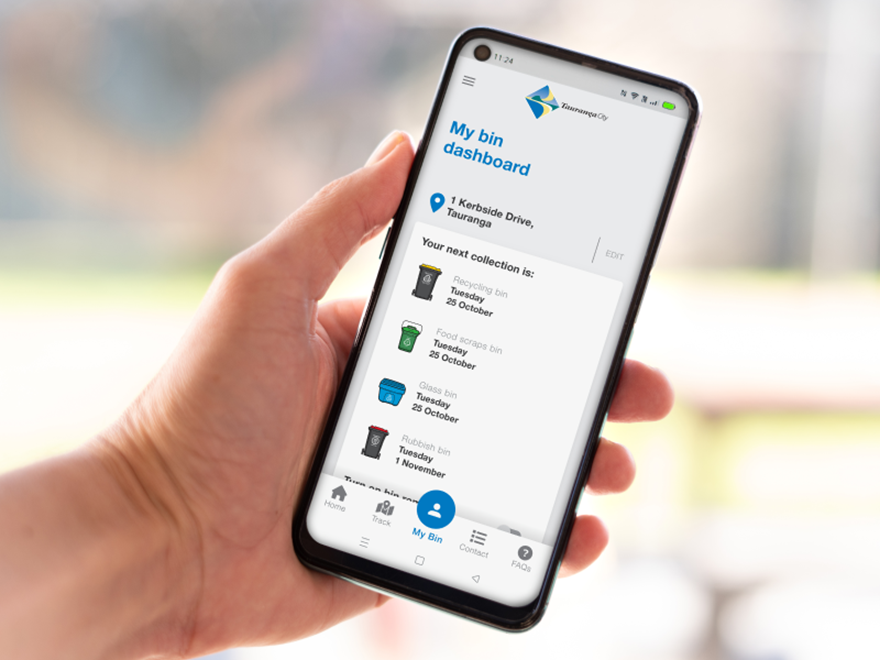Smartphone showing kerbside app bin dashboard