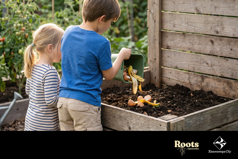 Promotional image for kids composting workshop.