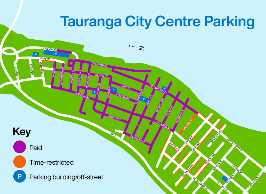Tauranga City Centre parking map July 2025