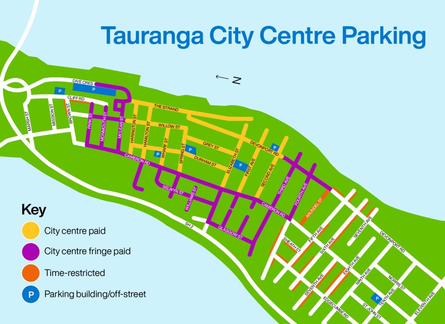 Tauranga City Centre parking map August 2025